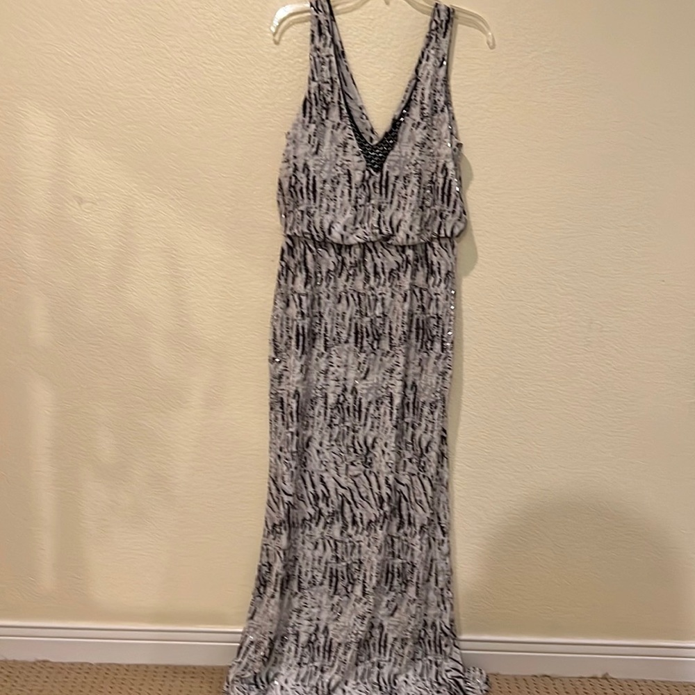 NEW Parker Black Label Arwen Beaded Embellished Blouson Chiffon Zebra Maxi Dress